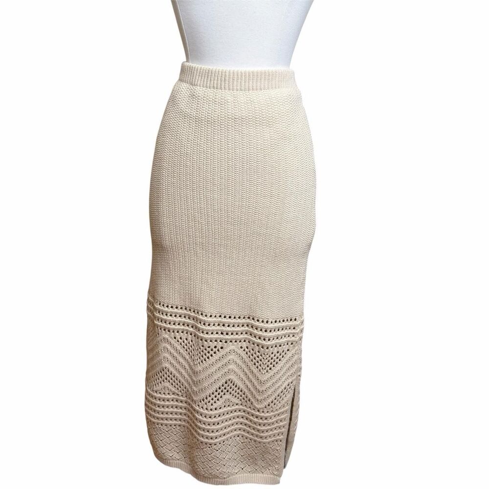 Freshman 1996 Tan Crochet Pointelle Knit Boho Maxi Skirt M